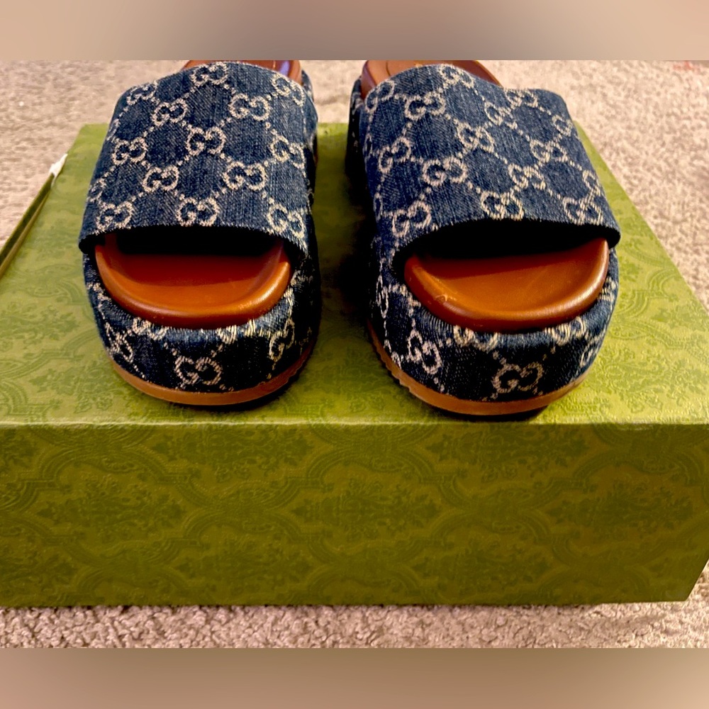 Gucci denim platform, sandals